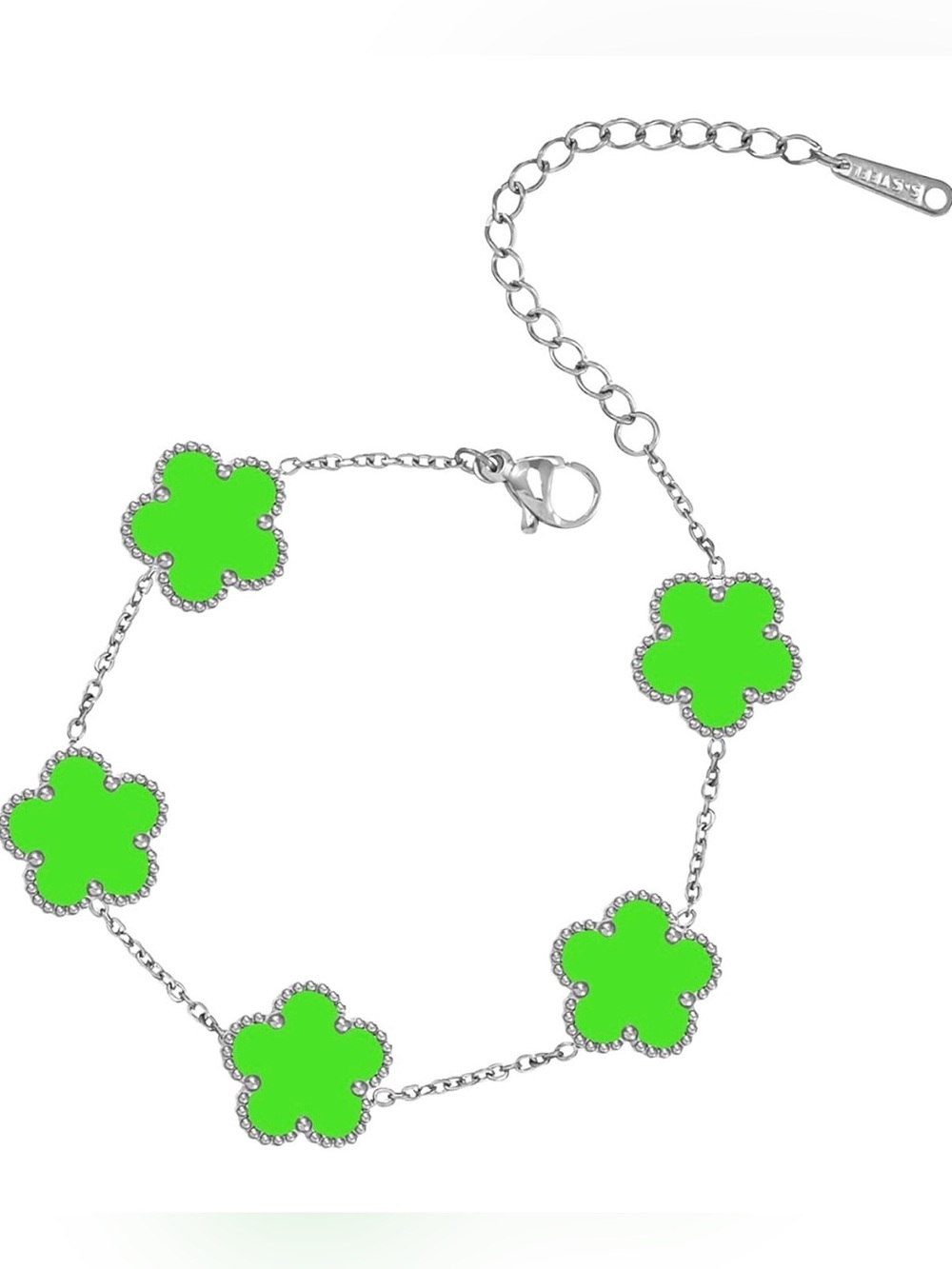 ⭐️FINAL PRICE Stainless Steel Green And Silver Flower Bracelet